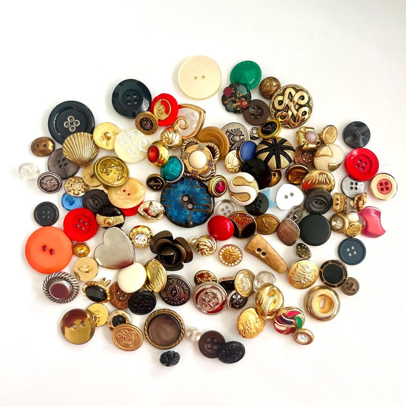 100+ Vintage Assorted Buttons Lot – One of Each – Mixed Materials – for ...