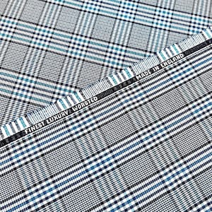 Vintage Worsted Wool Fabric: Blue Plaid Check, Made in England (1.8 yds)