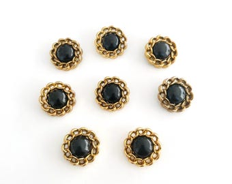 Vintage Gold & Deep Black Large Buttons • 8 Pcs Set • 28mm • 1980s Bold Blazer Set • Chain Style Buttons • Retro Statement Buttons