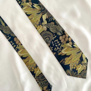 Vintage Christian Dior Silk Tie: 1980s Golden Leaf Motif, Made in France