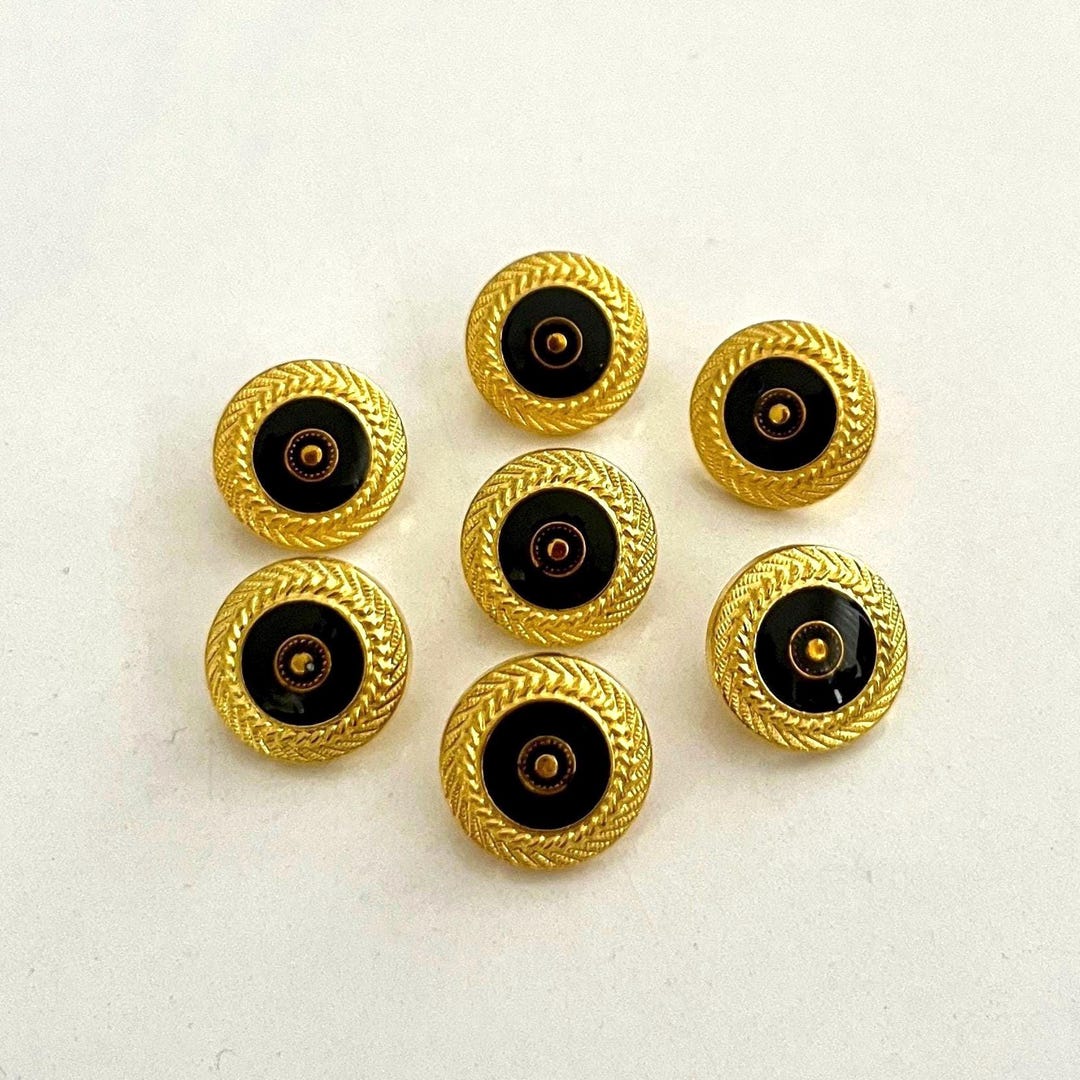 Vintage Gold Tone Buttons With Black Center: 7 Pcs - Etsy
