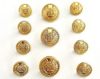 Royal Crest Gold Blazer Button Set, 11 Pcs (3 Large + 8 Small)