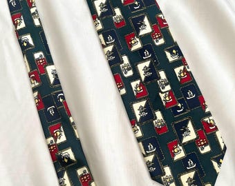 Vintage Italian Silk Tie: Nautical Ship Pattern, Retro Accessory
