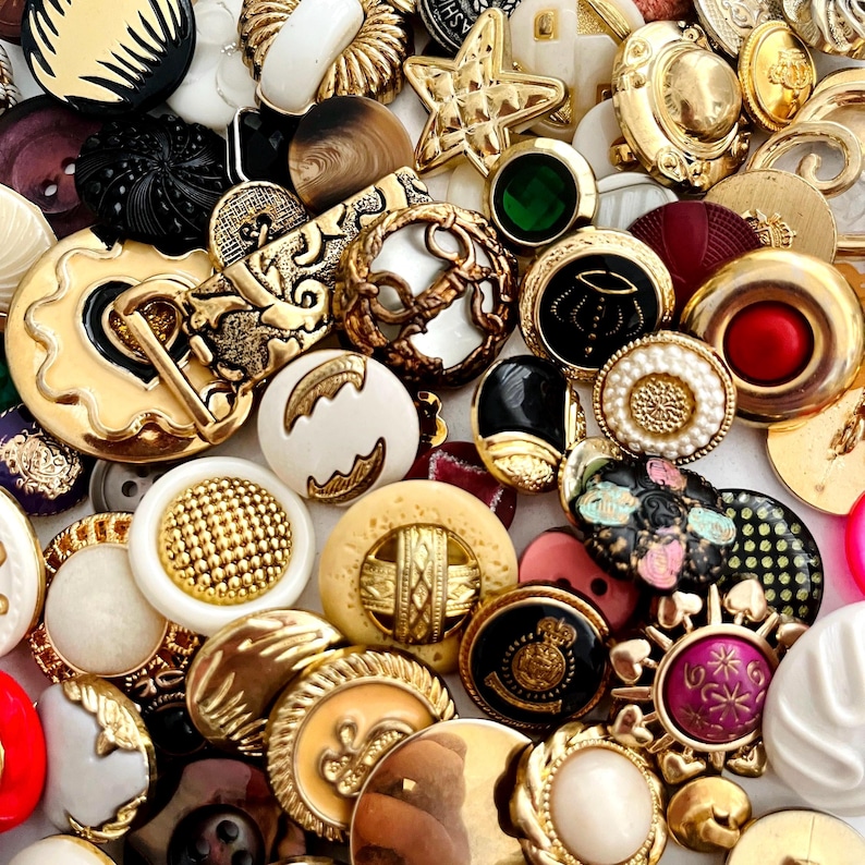 100+ Vintage Assorted Buttons Lot – One of Each – Mixed Materials – for ...