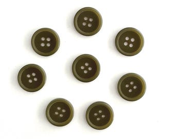 Vintage Khaki Green Buttons: 8 Pcs, Military Style, 16mm