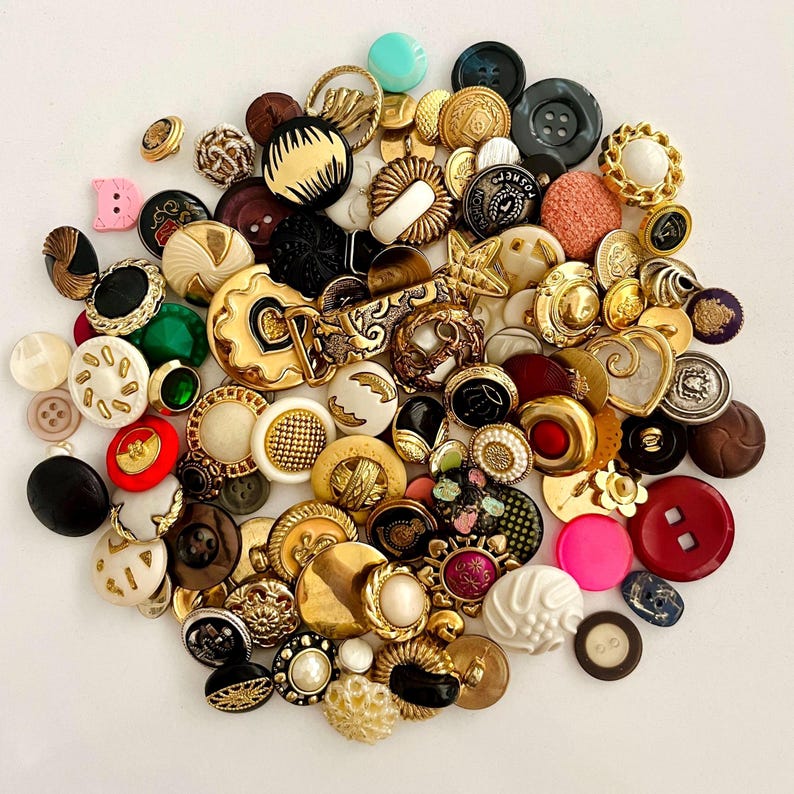 100+ Vintage Assorted Buttons Lot – One of Each – Mixed Materials – for ...