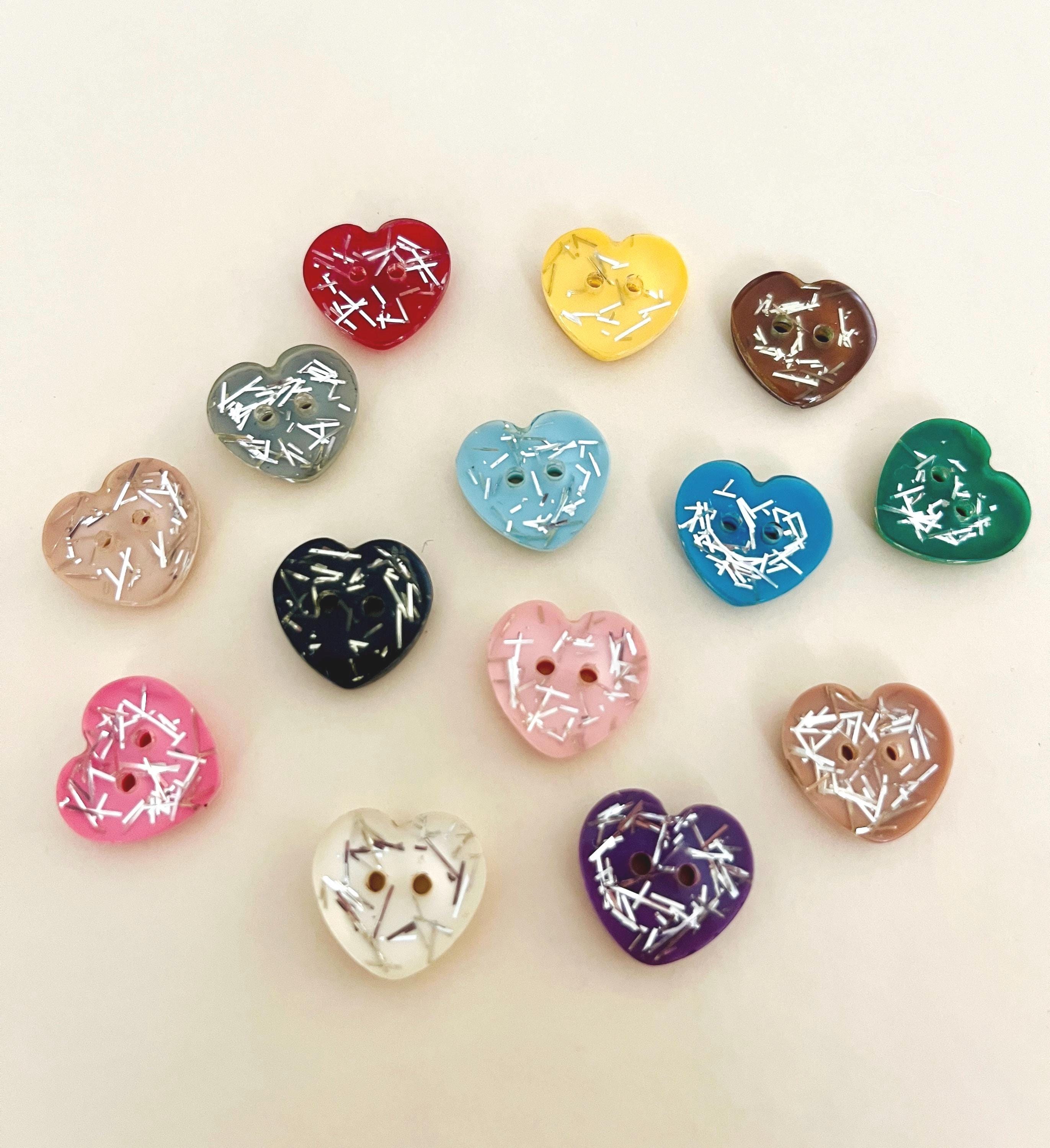 Vintage Heart Buttons • 1940s-1950s • 8 pieces • 13mm & 15mm • Various Colors