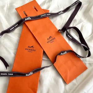 Autentico cofanetto regalo Hermès Vintage Slim con nastri, confezione da collezione arancione