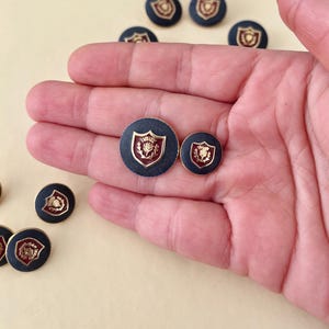 Vintage Military-Style Blue and Gold Crest Buttons – 6 Large (20mm) + 6 Small (14mm) – 12 pcs - Unused Condition