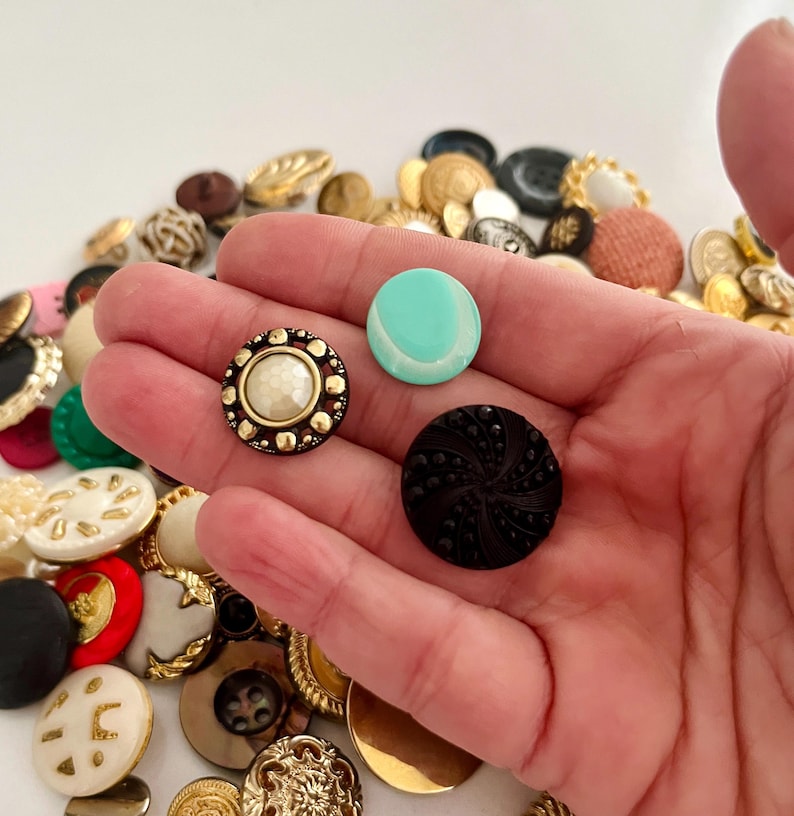 100+ Vintage Assorted Buttons Lot – One of Each – Mixed Materials – for ...