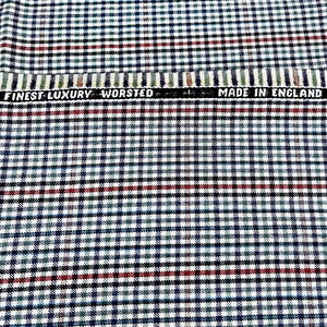 1.74 yds Vintage Worsted Wool Plaid Fabric – Made in England – Blue Red Check