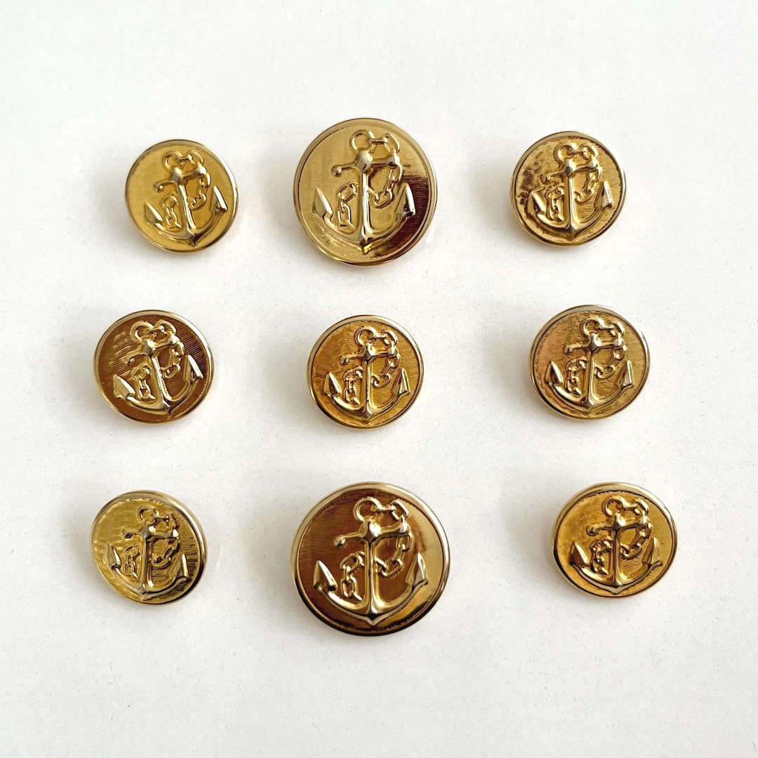 Navy Gold Button Vintage Gold Anchor Button Set • Nautical Blazer Buttons, 9 Pcs - Etsy