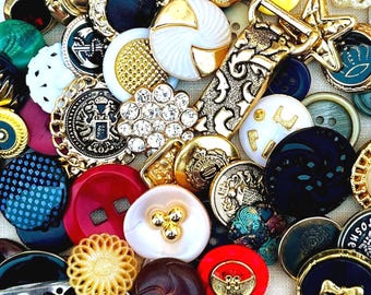 100+ Vintage Assorted Buttons Lot – One of Each – Mixed Materials – For Art, Design & Collectors