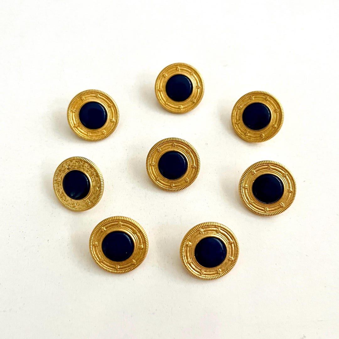 Navy Gold Button Vintage Gold & Navy Blue Buttons, 8 Pcs Set, Made in Italy - Etsy