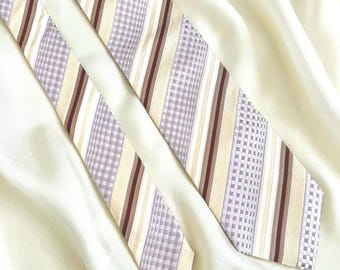 ヴィンテージ エルメネジルド ゼニア シルクネクタイ：ベージュブラウン ストライプ ネクタイ