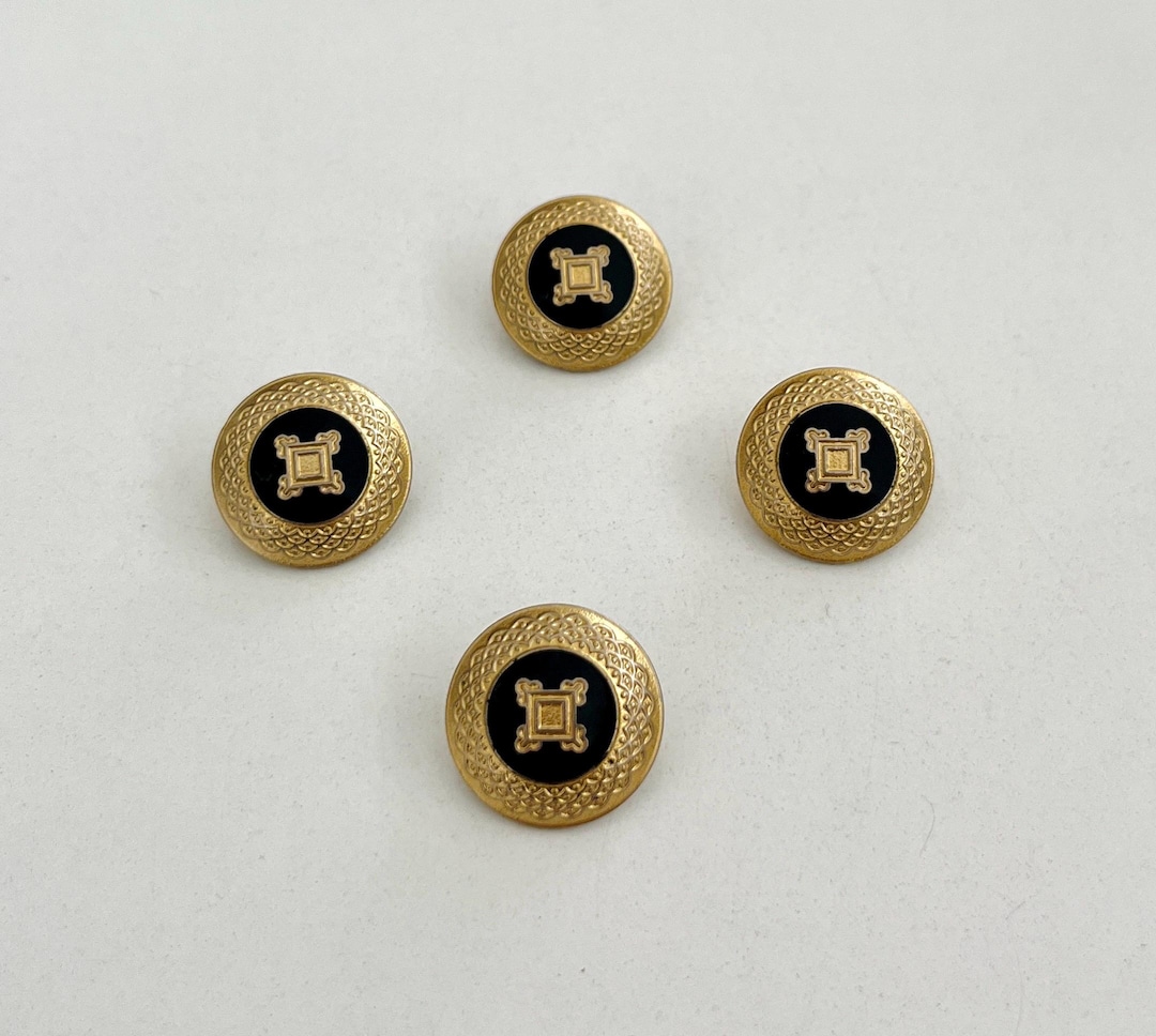 Vintage Antique Gold Crest Buttons: Black Enamel Center, 4 Pcs - Etsy