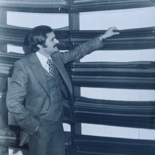 ピンストライプウールブレザー ヴィンテージネイビーピンストライプウールブレザー：マスタード