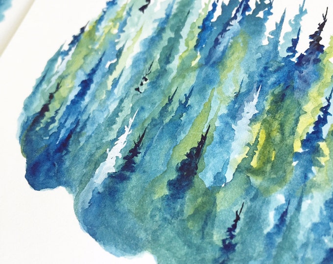 treeline Watercolor Art Print evening north woods forest nature Silver Pines pine trees