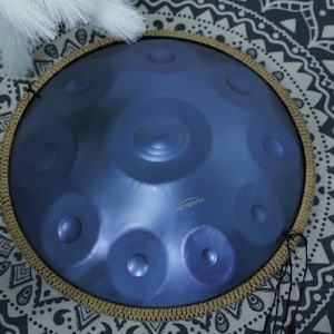 Handpan Drum Glacier Blue 10 Notes D Minor with Handmade Rope