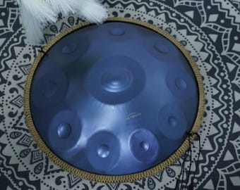 Handpan Drum Glacier Blue 10 Notes D Minor with Handmade Rope