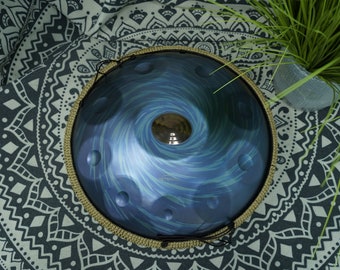 Unique Handpan D Minor - 22 Inch 10 Note Stainless Steel Blue Meditation Drum with Bag and Braided Rope