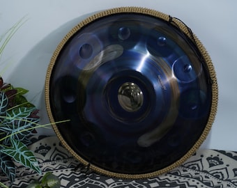 D Minor Handpan Drum: Deep Sea Blue Nitrided Steel, 10 Notes