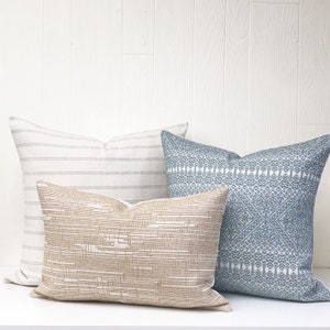 Pillow Combo // Blue & Gold // Set of Three // Throw Pillow Combination // Decorative Pillow Cover // Striped Pillow