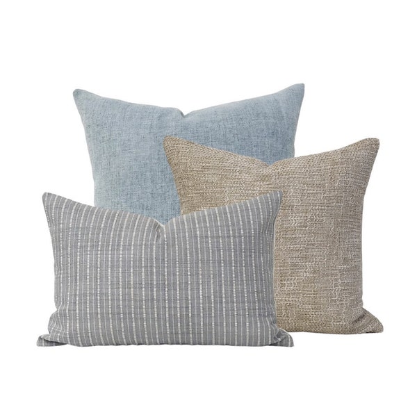 Taupe Blue Throw Pillow Etsy