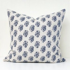 Indigo Blue Floral Pillow Cover // Throw Pillow // Decorative Pillow Cover //  Navy Pillow Cover // Coastal Decor