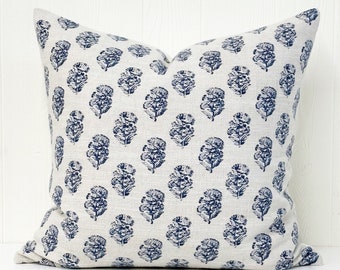 Indigo Blue Floral Pillow Cover // Throw Pillow // Decorative Pillow Cover //  Navy Pillow Cover // Coastal Decor