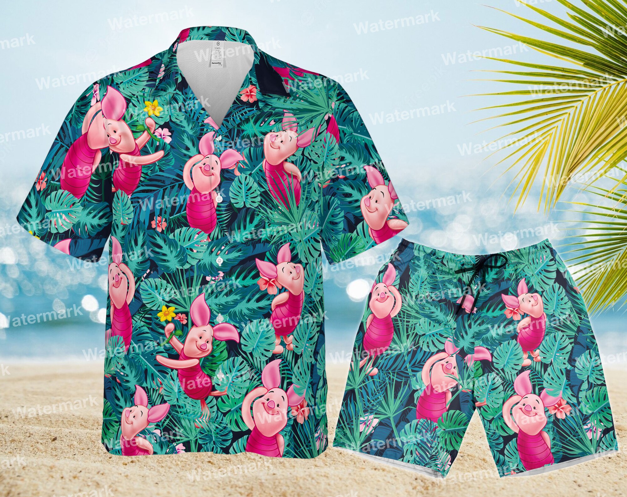 Discover Piglet floral hawaiian shirt