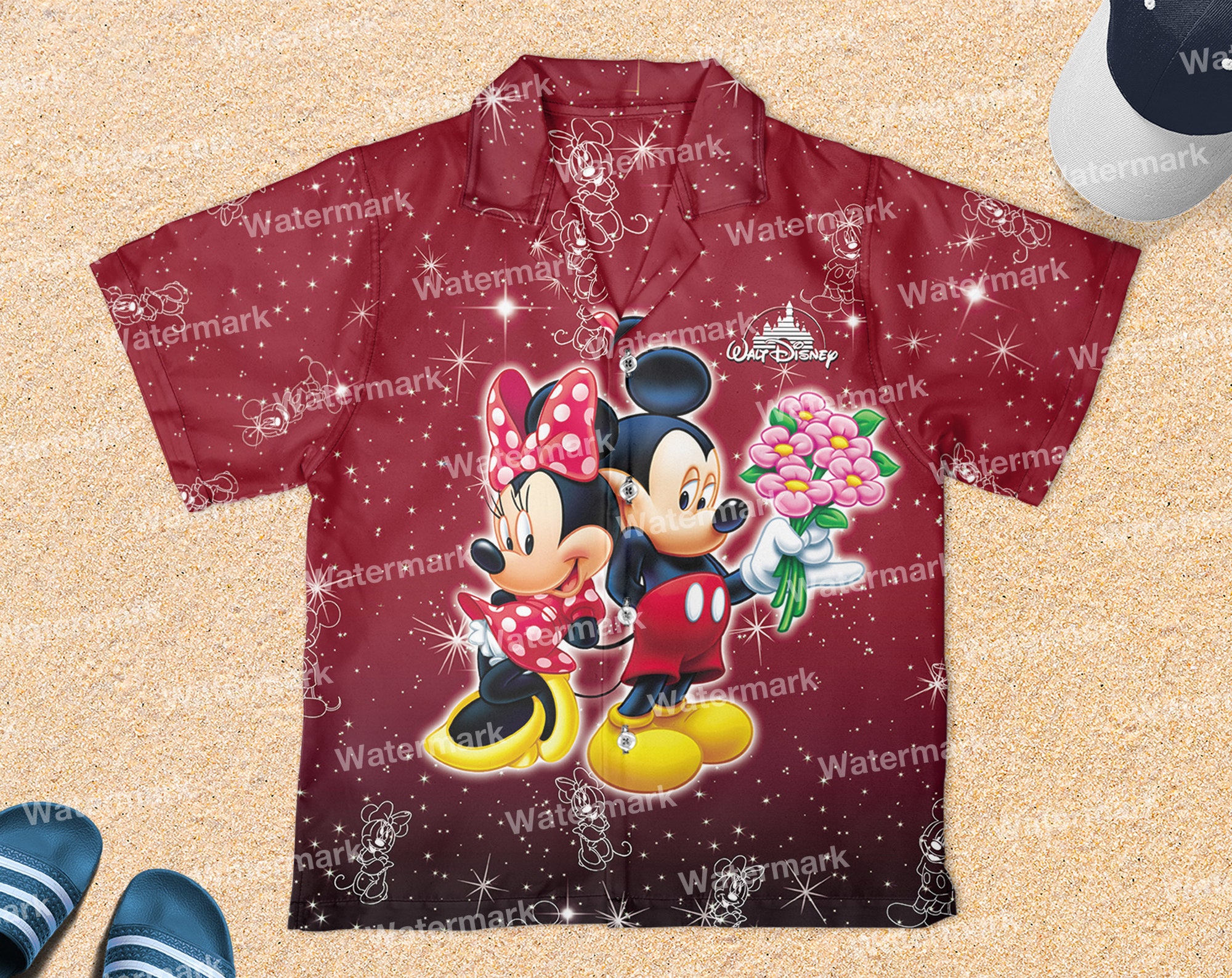 Mickey and minnie bling hawaiian shirt