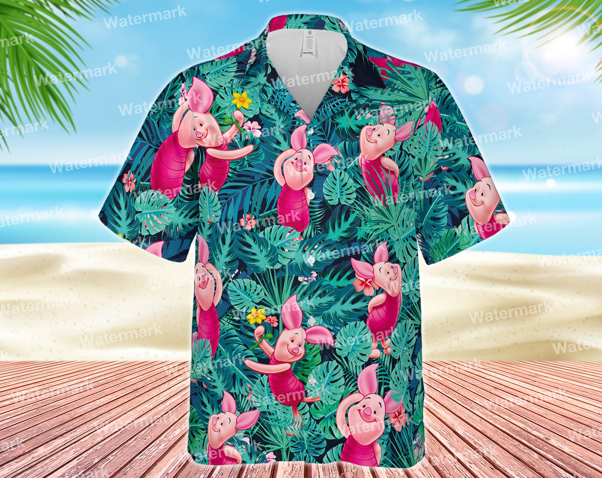 Piglet floral hawaiian shirt