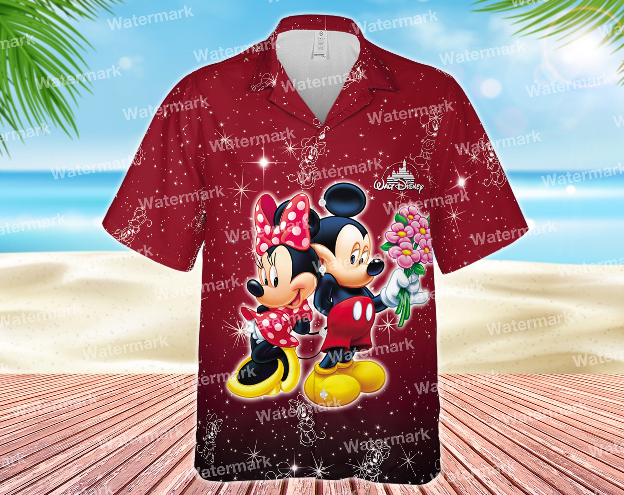 Mickey and minnie bling hawaiian shirt