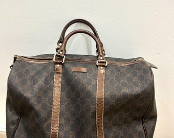Torba podróżna Gucci GG Monogram Duffel Bag z brązowego płótna i skóry