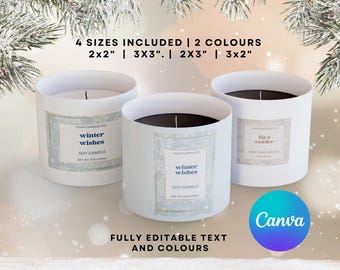Christmas Floral Label Template 4 Sizes, Printable Holiday Label Design, Editable Festive Sticker, Custom DIY Candle Jar Label