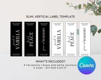 Plantillas elegantes de etiquetas delgadas para velas, etiquetas personalizables de 3x1, etiquetas delgadas de 3,5x1,5, diseño, marca minimalista de velas imprimible, hecho en casa