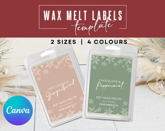 Plantillas de etiquetas para cera derretida navideña, 2 tamaños, 2 variantes, empaquetado de velas casero, plantilla neutra para velas navideñas, productos caseros