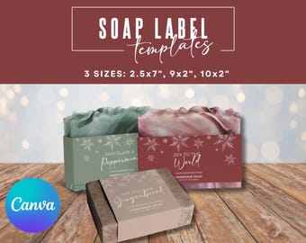 Plantilla de etiqueta de barra de jabón navideña, plantilla de banda de jabón editable, envoltorio de jabón personalizado imprimible, diseño de etiqueta de jabón, etiqueta de producto navideño