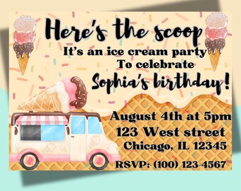 Ice cream party birthday invitation