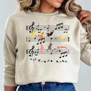 Cat and Music Notes T-shirt, Funny Music Sweatshirt, Cat and Music Lover T-shirt, Cat Playing Music Sweater, Cat Lover Gift Hoodie