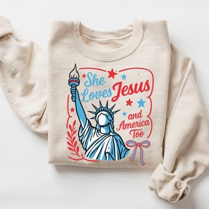 Sie liebt Jesus und Amerika auch Sweatshirt, Frauen 4. Juli Hoodie, Jesus Lover Amerika Shirt, 4. Juli, Christlich Patriotisches Shirt