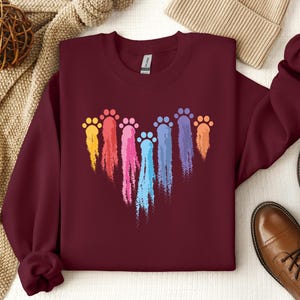 Colorful Dog Paw Heart Sweatshirt, Dog Paw T-Shirt, Gift Tee Dog Owner Sweater, Dog Lover Shirt, Paw Heart Shirt, Dog Mom Hoodie