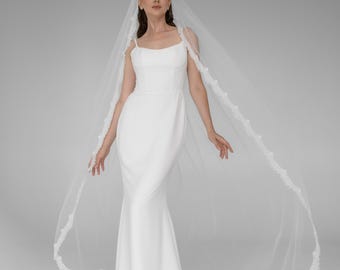 Cathedral Veil, Lace Trim Wedding Veil, Ivory Royal Veil, Bridal Hair Accessory, Romantic Bridal Veil, Custom Wedding Veil for Bride Ivory
