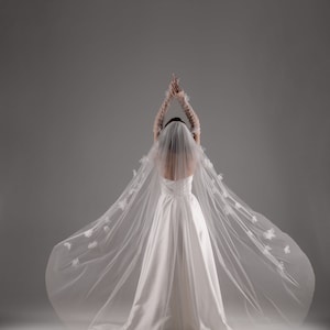 Blumen Schleier, Elfenbein Schleier, Blumen Kopfschmuck, Hochzeit Haarschmuck, Einschichtiger Schleier für die Kathedralen Zeremonie, Hochzeit Schleier, Weicher Schleier