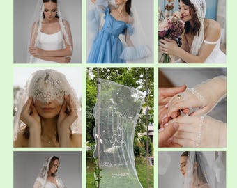 Lace Trim Wedding Veil, Ivory Cathedral Length Veil, Bridal Hair