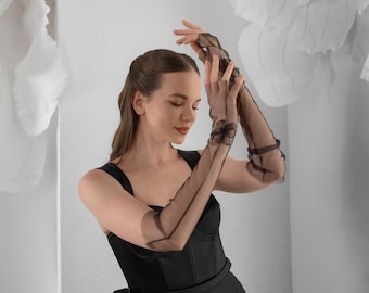 Guantes góticos para novia, guantes negros para invitada de boda, accesorios nupciales bohemios sin dedos
