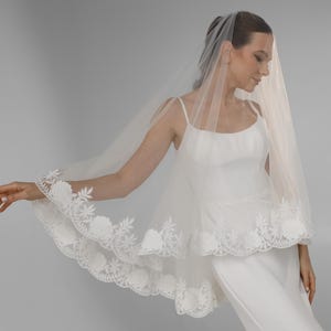 Cathedral Length Wedding Veil with Lace Trim, Lace Wedding Veil, Two Layers Ivory Veil, Elegant Bridal Headpiece, Summer Bridal Lace Veil