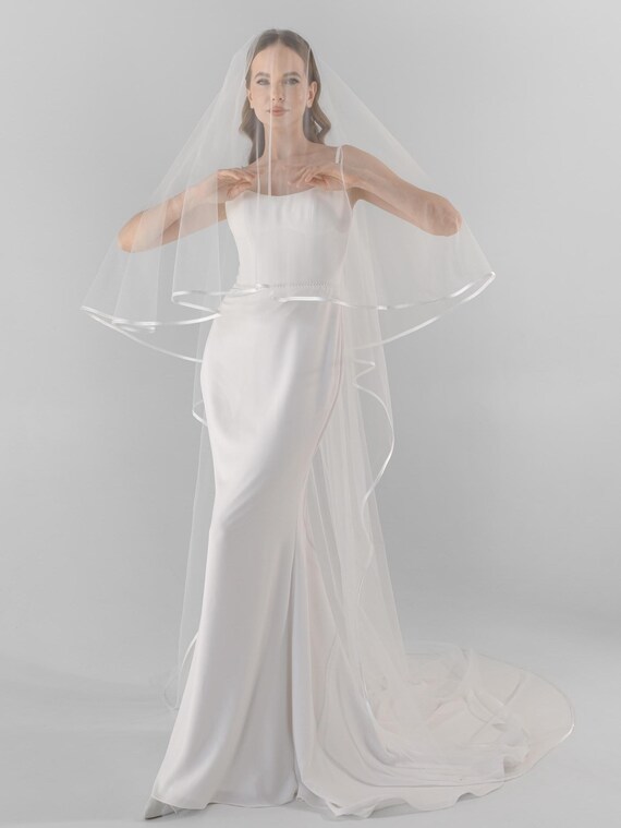 Classic Bridal Veil With Satin Edge, Two Layer Cathedral  display picture 1