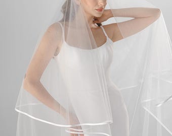 72 in/Medium Volume One Tier Cascade Satin Cord Veil in Ivory Buy 72 In/medium Volume One Tier Cascade Satin Cord Veil  main image 2